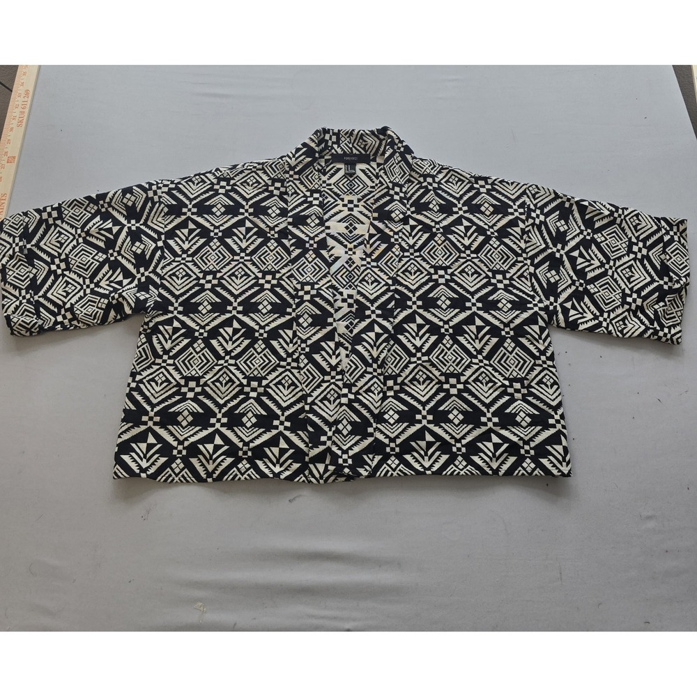 Forever 21 Womens Medium Black White Geometric Tribal Kimono Open Front Jacket